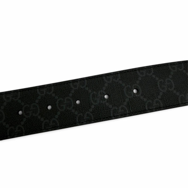 美品☆GUCCI グッチ 703147 GGスプリーム インターロッキングG ベルト ブラック シルバー金具 65/26 イタリア製 レディース 保存袋付き