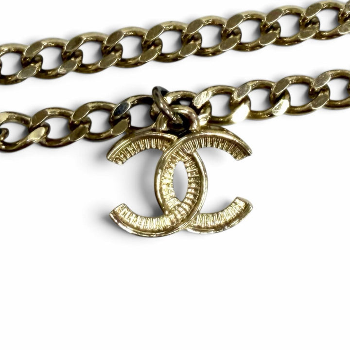 美品★CHANEL シャネル D21B ココマーク ラインストーン チェーン ネックレス ペンダント ゴールド ブラック フランス製 レディース
