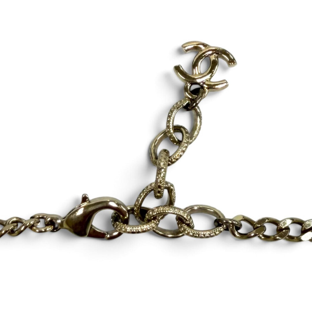 美品★CHANEL シャネル D21B ココマーク ラインストーン チェーン ネックレス ペンダント ゴールド ブラック フランス製 レディース
