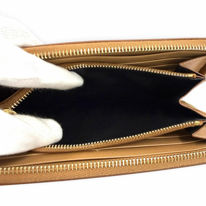 未使用品★SAINT LAURENT PARIS サンローランパリ 687054 ロゴ刻印 レザー ジップアラウンドウォレット 長財布 ライトブラウン 箱・袋付