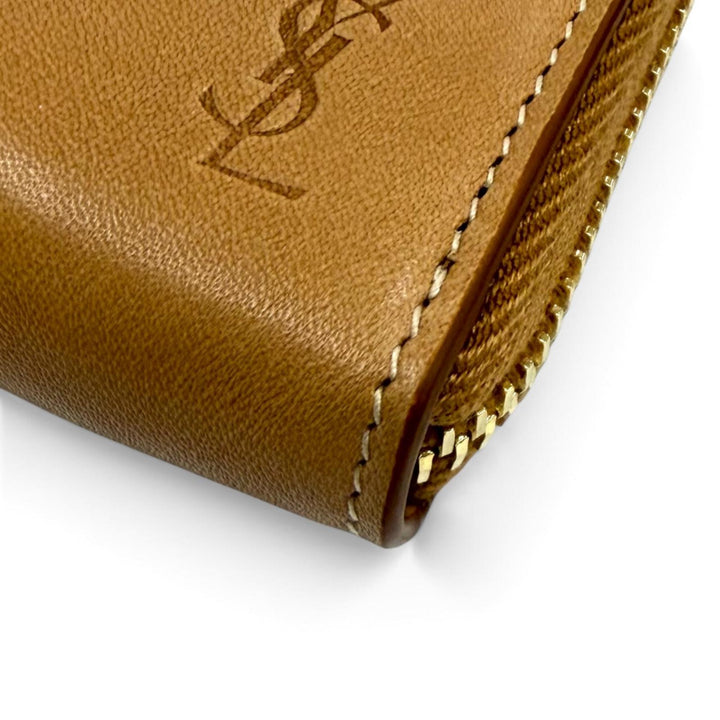未使用品★SAINT LAURENT PARIS サンローランパリ 687054 ロゴ刻印 レザー ジップアラウンドウォレット 長財布 ライトブラウン 箱・袋付