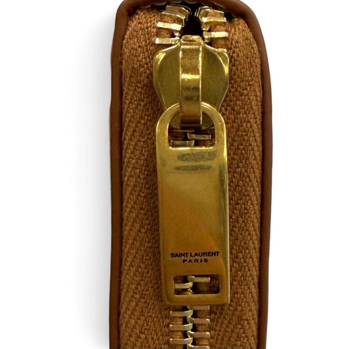 未使用品★SAINT LAURENT PARIS サンローランパリ 687054 ロゴ刻印 レザー ジップアラウンドウォレット 長財布 ライトブラウン 箱・袋付