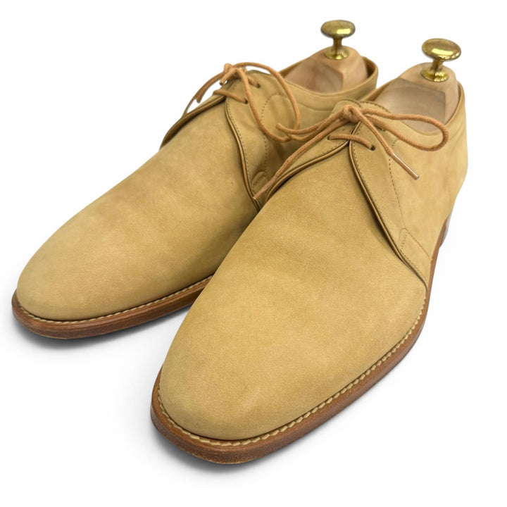 美品□John Lobb ジョンロブ ヌバックレザー Vフロント 2アイレット レースアップ プレーントゥ ドレスシューズ ベージュ 6 メンズ