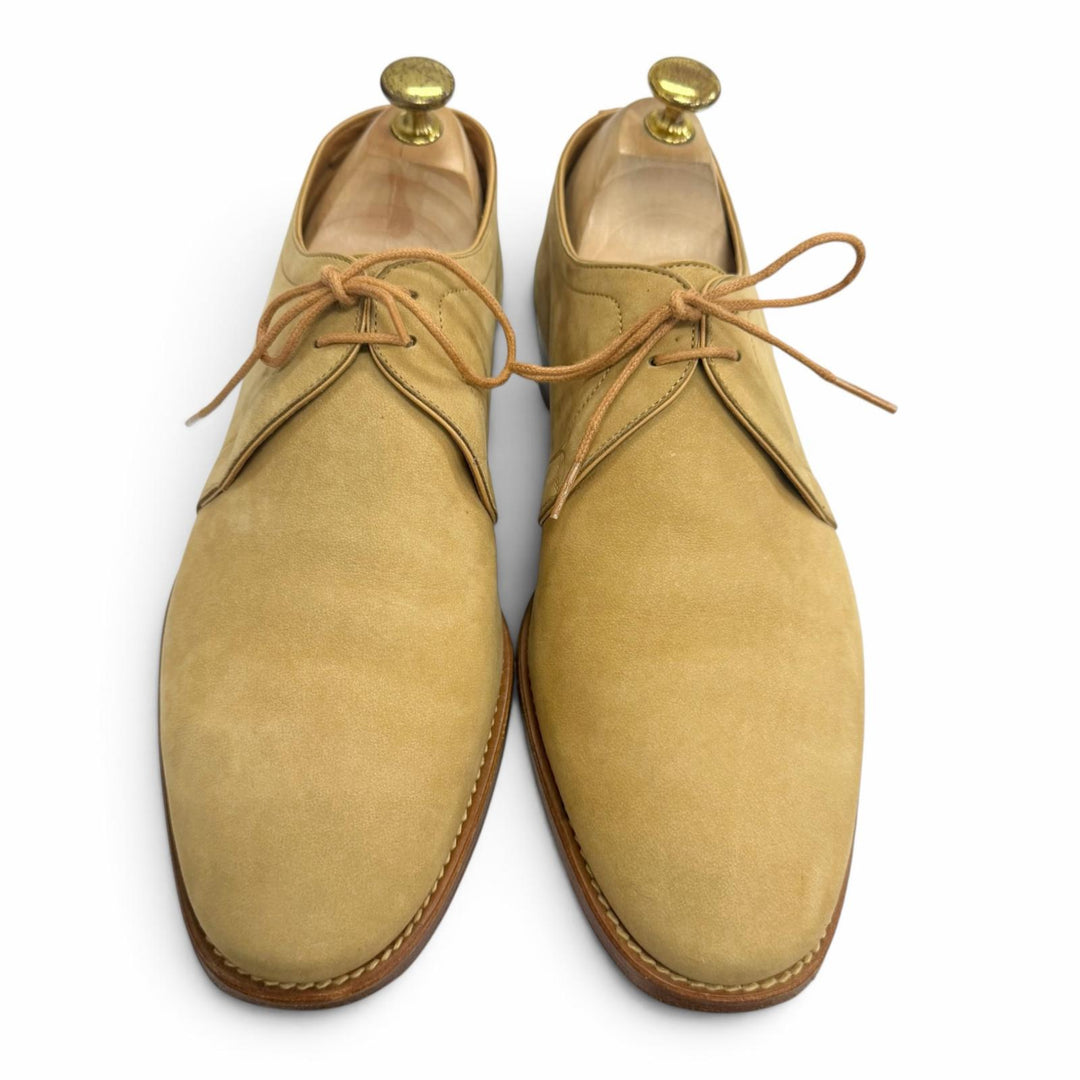 美品□John Lobb ジョンロブ ヌバックレザー Vフロント 2アイレット レースアップ プレーントゥ ドレスシューズ ベージュ 6 メンズ