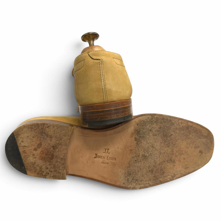美品□John Lobb ジョンロブ ヌバックレザー Vフロント 2アイレット レースアップ プレーントゥ ドレスシューズ ベージュ 6 メンズ