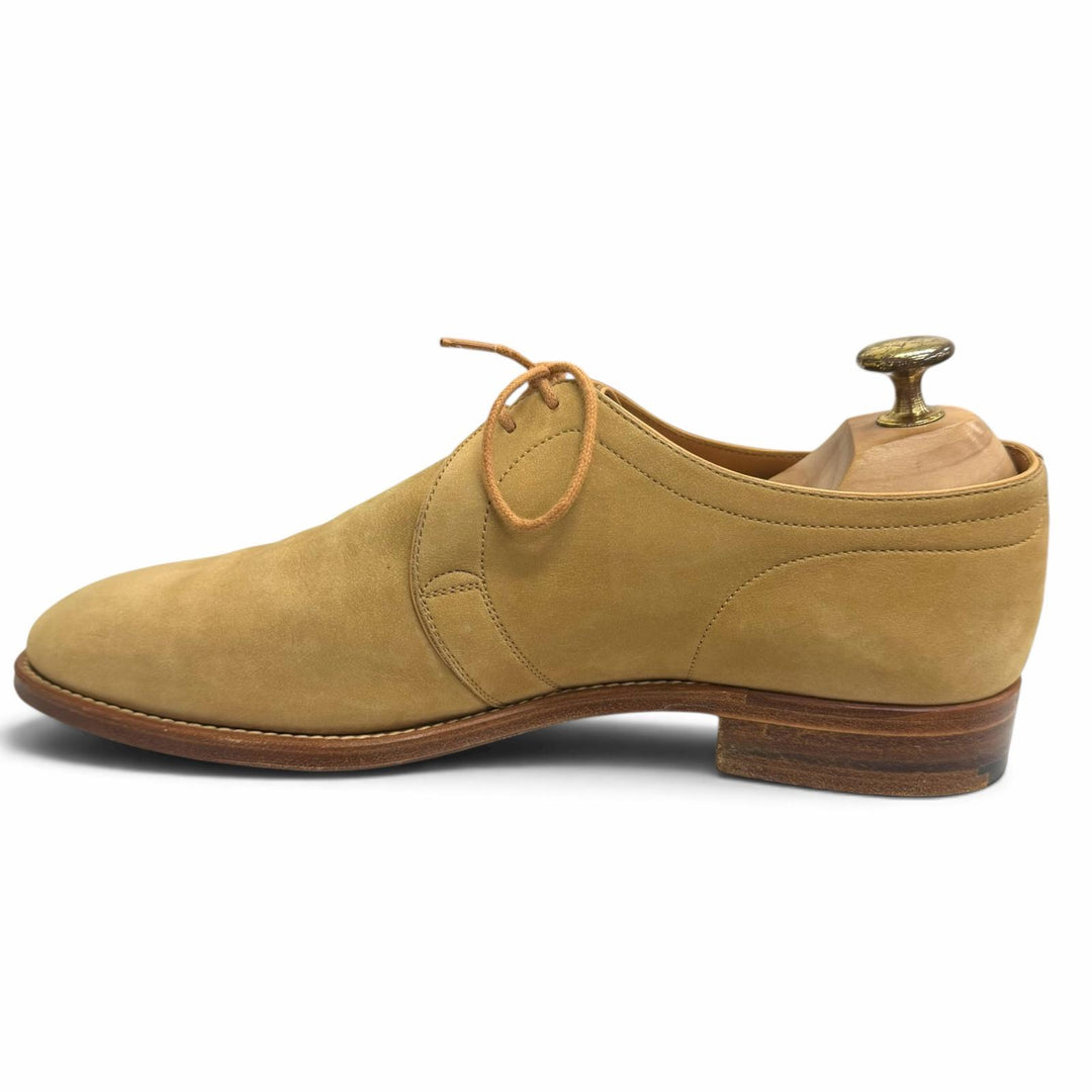美品□John Lobb ジョンロブ ヌバックレザー Vフロント 2アイレット レースアップ プレーントゥ ドレスシューズ ベージュ 6 メンズ