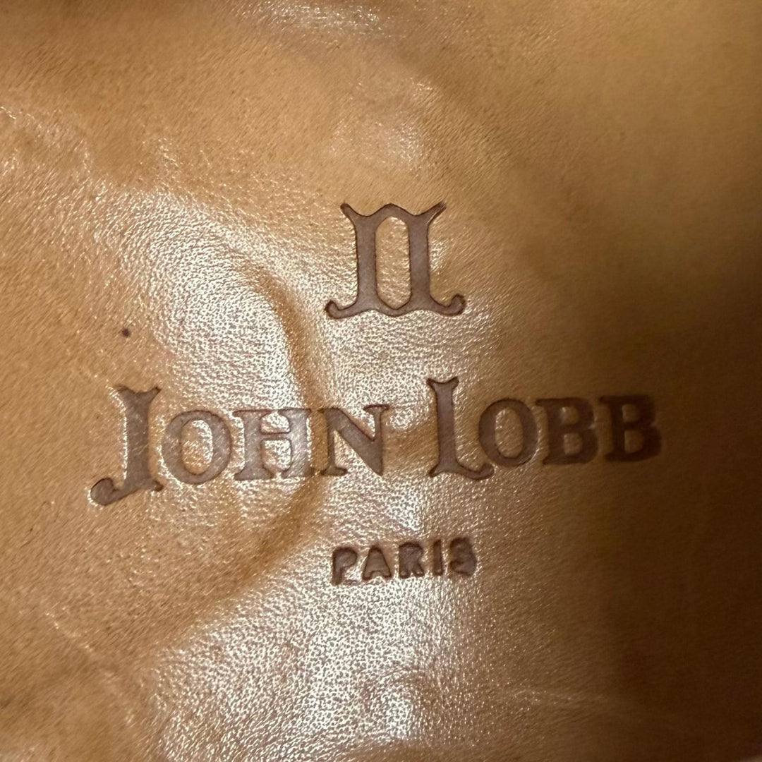 美品□John Lobb ジョンロブ ヌバックレザー Vフロント 2アイレット レースアップ プレーントゥ ドレスシューズ ベージュ 6 メンズ