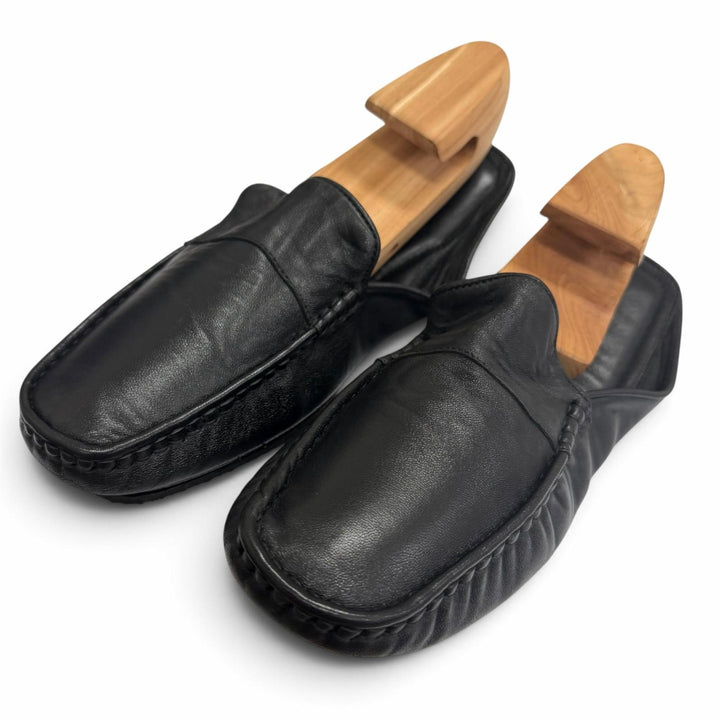 未使用品□John Lobb ジョンロブ レザー ルームシューズ スリッパ フラットシューズ 軽量 折り畳み ブラック 41 メンズ 保存袋付き