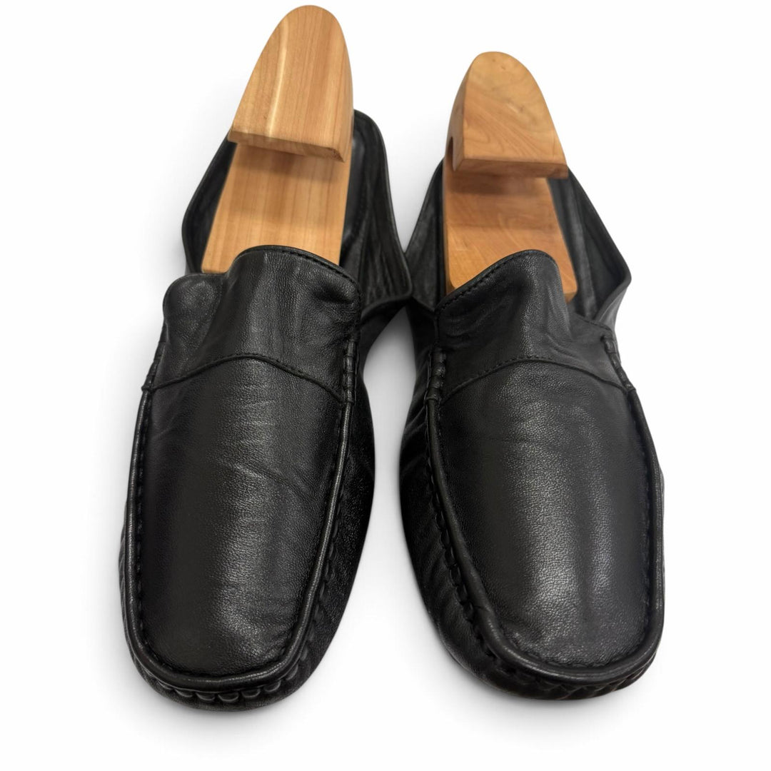 未使用品□John Lobb ジョンロブ レザー ルームシューズ スリッパ フラットシューズ 軽量 折り畳み ブラック 41 メンズ 保存袋付き