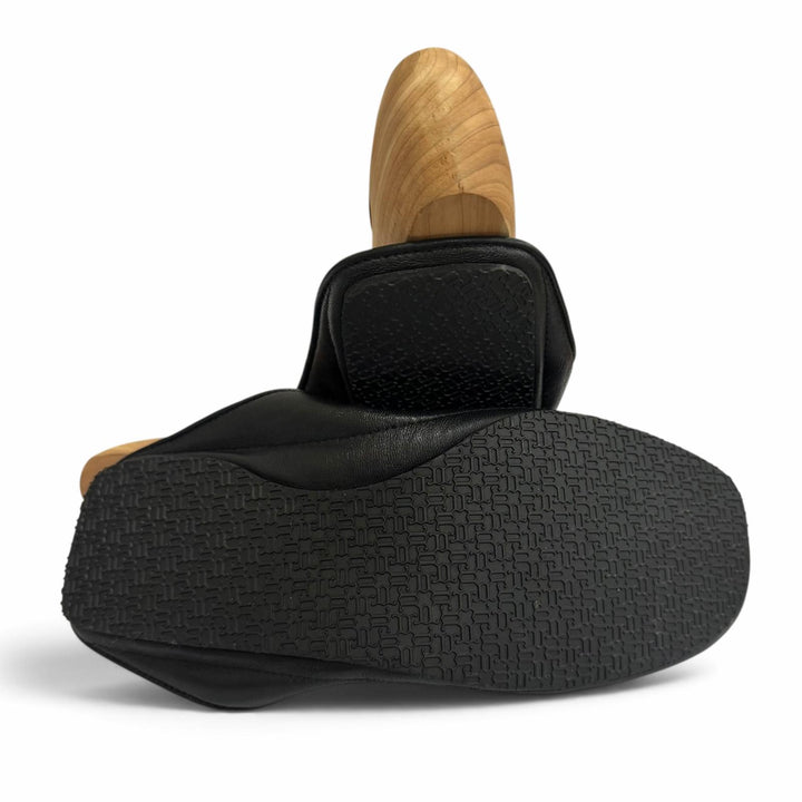未使用品□John Lobb ジョンロブ レザー ルームシューズ スリッパ フラットシューズ 軽量 折り畳み ブラック 41 メンズ 保存袋付き