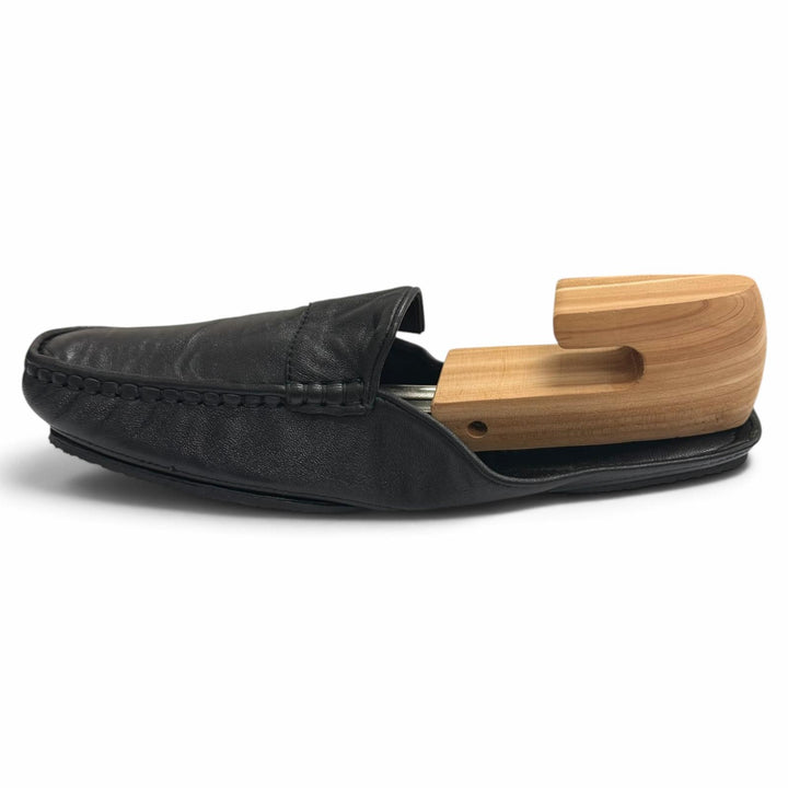 未使用品□John Lobb ジョンロブ レザー ルームシューズ スリッパ フラットシューズ 軽量 折り畳み ブラック 41 メンズ 保存袋付き