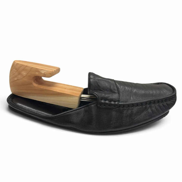 未使用品□John Lobb ジョンロブ レザー ルームシューズ スリッパ フラットシューズ 軽量 折り畳み ブラック 41 メンズ 保存袋付き