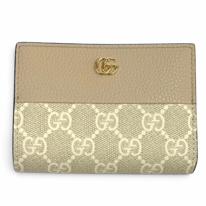 未使用品★GUCCI グッチ 841360 ダブルG バイカラー スモールウォレット GGスプリーム レザー 二つ折り財布 ベージュ 箱・保存袋付
