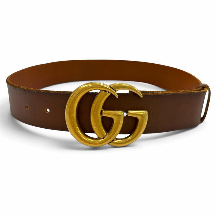 極美品▼GUCCI グッチ 409416 493949 レザー ダブルGバックル ワイドベルト ブラウン ゴールド金具 75 30 イタリア製 メンズ 保存袋付き