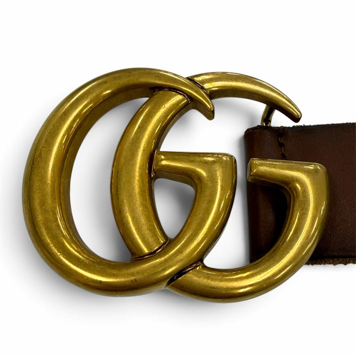 極美品▼GUCCI グッチ 409416 493949 レザー ダブルGバックル ワイドベルト ブラウン ゴールド金具 75 30 イタリア製 メンズ 保存袋付き