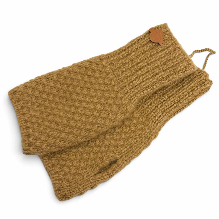 未使用品△HERMES エルメス LOU MITTENS ルー ミトンズ カシミヤ モヘア セリエボタン ロゴパッチ ニット グローブ 手袋 ブラウン M 伊製
