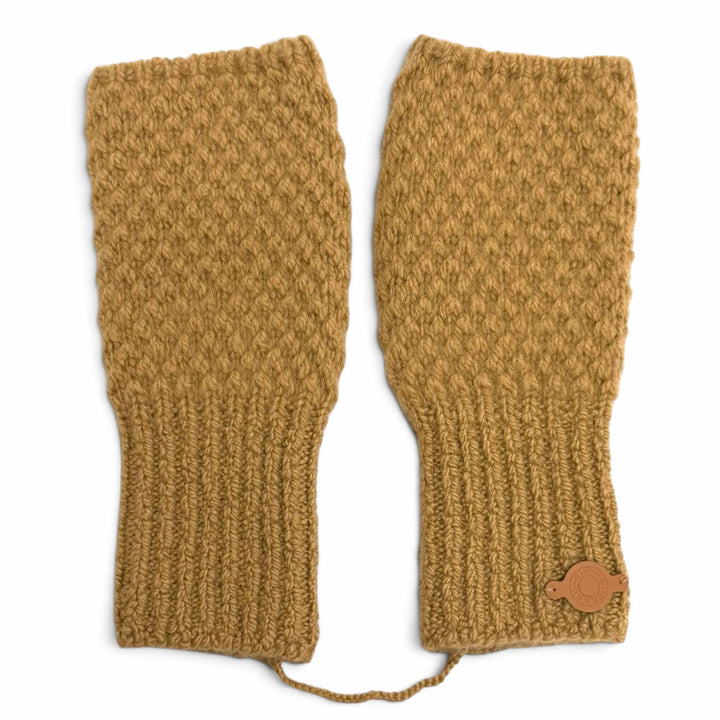 未使用品△HERMES エルメス LOU MITTENS ルー ミトンズ カシミヤ モヘア セリエボタン ロゴパッチ ニット グローブ 手袋 ブラウン M 伊製