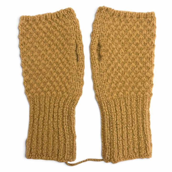 未使用品△HERMES エルメス LOU MITTENS ルー ミトンズ カシミヤ モヘア セリエボタン ロゴパッチ ニット グローブ 手袋 ブラウン M 伊製