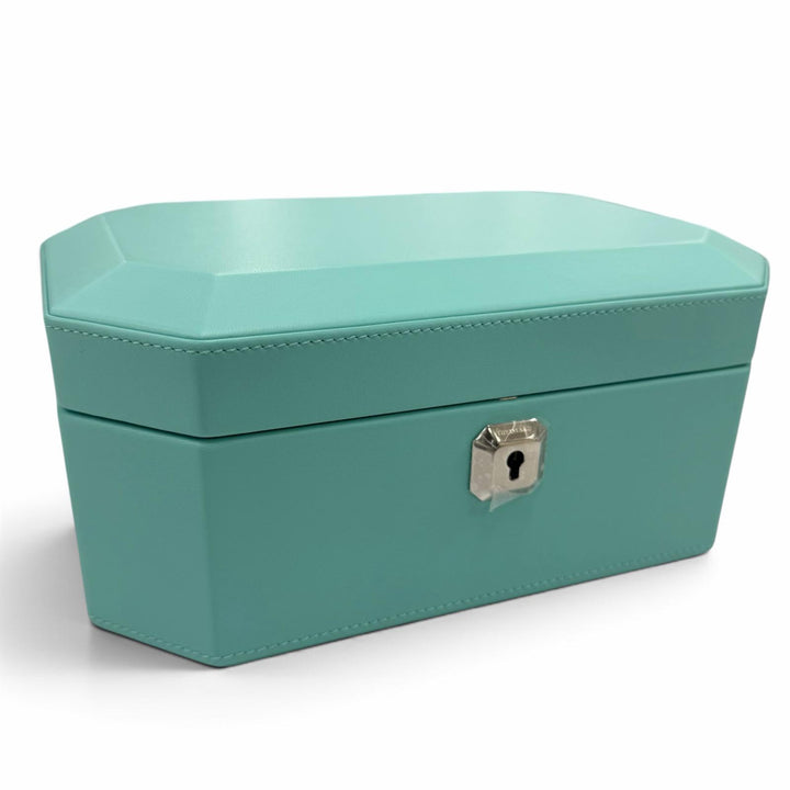 未使用品☆TIFFANY&amp;Co. ティファニー ファセット カスタム ジュエリー ボックス ミディアム レザー 日本限定 鍵付 ブルー 箱・保存袋付き