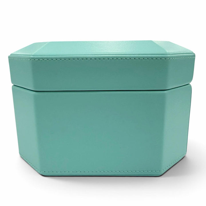 未使用品☆TIFFANY&amp;Co. ティファニー ファセット カスタム ジュエリー ボックス ミディアム レザー 日本限定 鍵付 ブルー 箱・保存袋付き