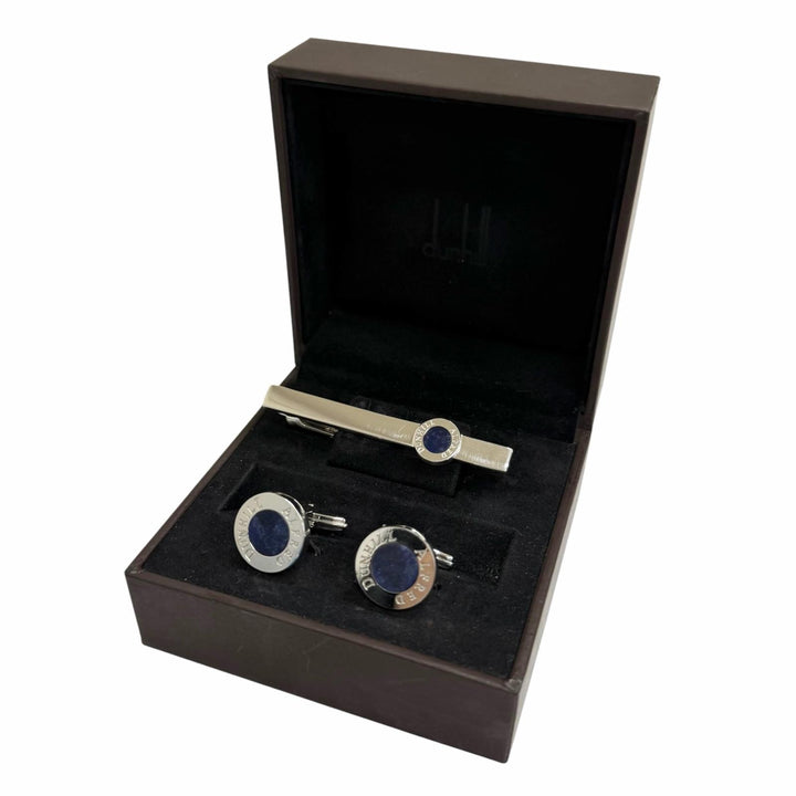 美品□Dunhill ダンヒル SV925 ラピスラズリ カフスボタン カフリンクス ネクタイピン セット シルバー 重量27g メンズ ケース付き