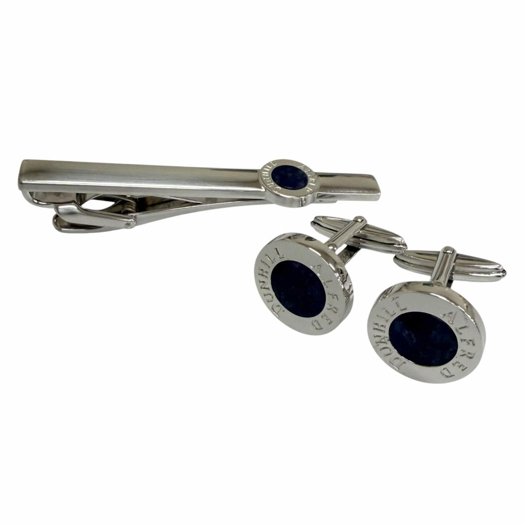 美品□Dunhill ダンヒル SV925 ラピスラズリ カフスボタン カフリンクス ネクタイピン セット シルバー 重量27g メンズ ケース付き