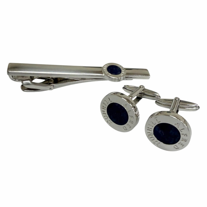 美品□Dunhill ダンヒル SV925 ラピスラズリ カフスボタン カフリンクス ネクタイピン セット シルバー 重量27g メンズ ケース付き