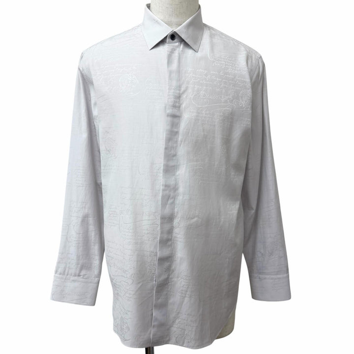 未使用品□BERLUTI ベルルッティ R29HTL85SBGP Andy アンディ シルク53％ カリグラフィ 長袖シャツ アイスグレー 41 イタリア製 正規品