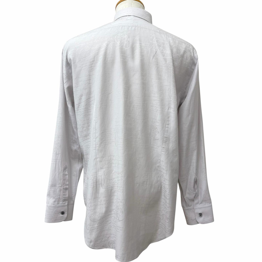 未使用品□BERLUTI ベルルッティ R29HTL85SBGP Andy アンディ シルク53％ カリグラフィ 長袖シャツ アイスグレー 41 イタリア製 正規品