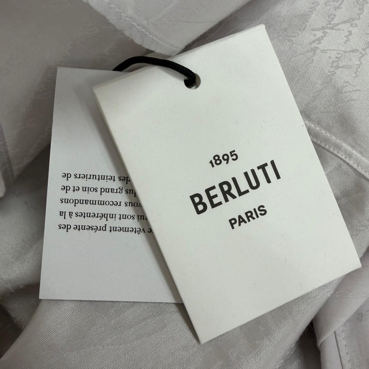 未使用品□BERLUTI ベルルッティ R29HTL85SBGP Andy アンディ シルク53％ カリグラフィ 長袖シャツ アイスグレー 41 イタリア製 正規品