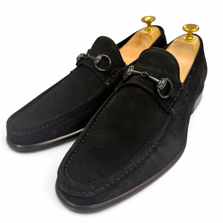 未使用品▼GUCCI グッチ スウェードレザー ホースビット シューズ ローファー 靴 ブラック 42 イタリア製 メンズ ビジネスオススメ◎