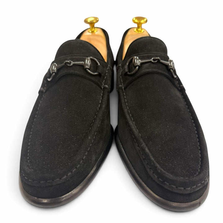 未使用品▼GUCCI グッチ スウェードレザー ホースビット シューズ ローファー 靴 ブラック 42 イタリア製 メンズ ビジネスオススメ◎