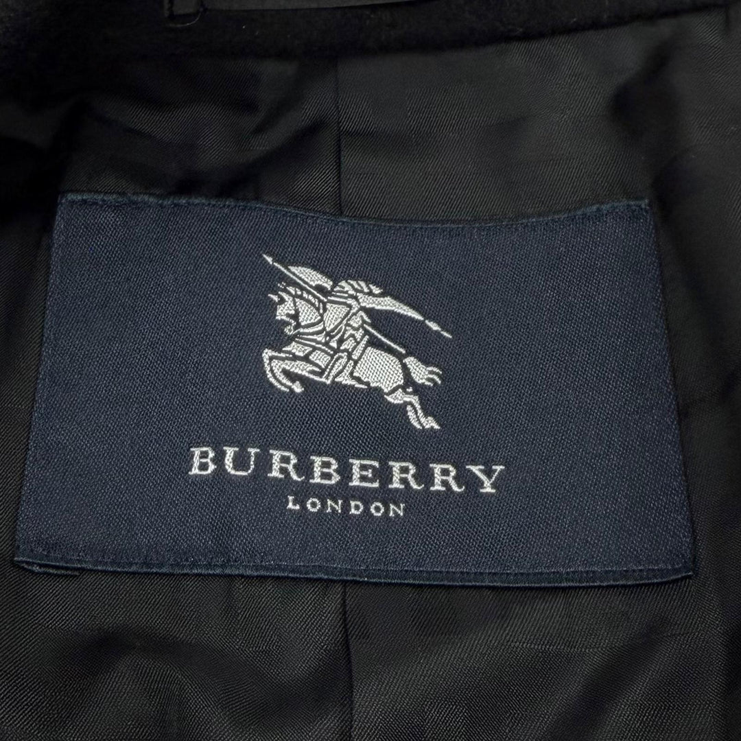 美品☆BURBERRY LONDON バーバリーロンドン カシミヤ アンゴラ ロゴボタン チェスターコート ブラック 約Mサイズ相当 正規品 メンズ