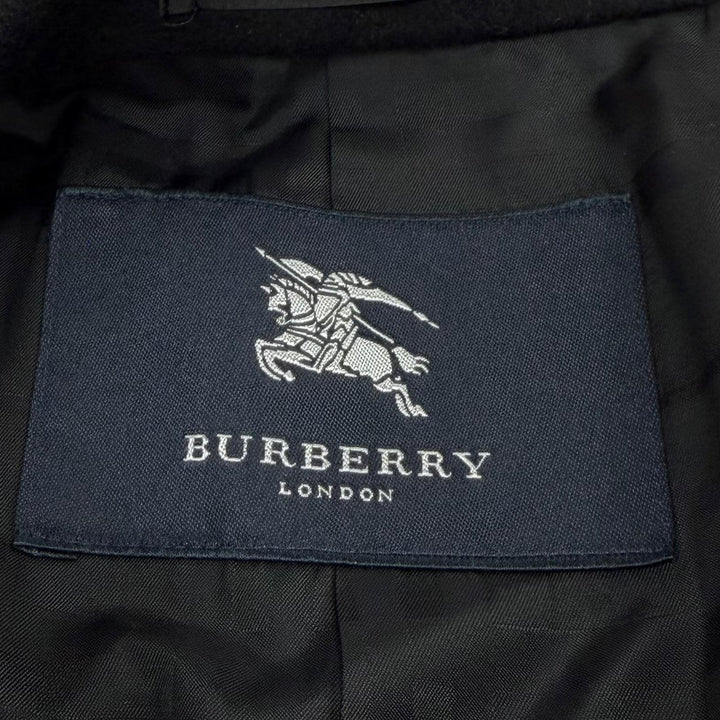 美品☆BURBERRY LONDON バーバリーロンドン カシミヤ アンゴラ ロゴボタン チェスターコート ブラック 約Mサイズ相当 正規品 メンズ