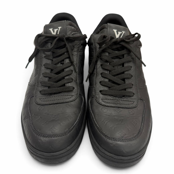 美品▼LOUIS VUITTON ルイヴィトン 2022年製 リヴォリライン レザー モノグラム レースアップ ローカットスニーカー ブラック 8 メンズ