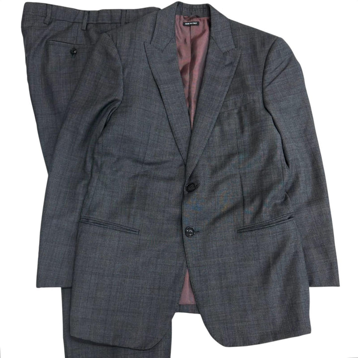 美品□GIORGIO ARMANI ジョルジオアルマーニ 黒タグ WALL STREET チェック柄 シングル スーツ グレー Mサイズ相当 イタリア製 メンズ