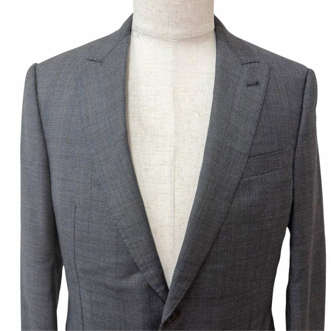 美品□GIORGIO ARMANI ジョルジオアルマーニ 黒タグ WALL STREET チェック柄 シングル スーツ グレー Mサイズ相当 イタリア製 メンズ
