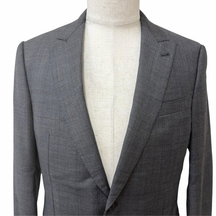 美品□GIORGIO ARMANI ジョルジオアルマーニ 黒タグ WALL STREET チェック柄 シングル スーツ グレー Mサイズ相当 イタリア製 メンズ