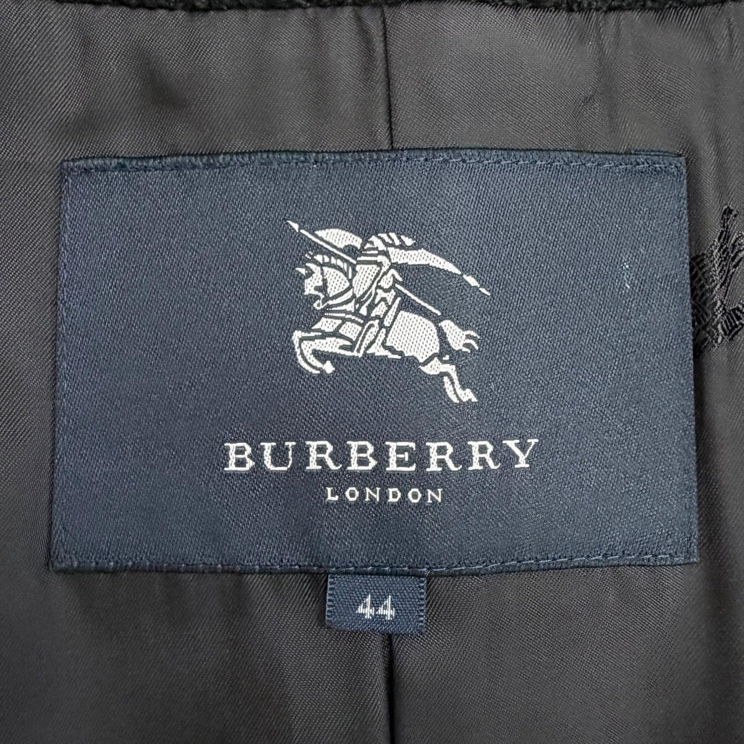 美品△BURBERRY LONDON バーバリーロンドン ウール モヘア ロゴボタン ノーカラー ロング コート ブラック 44 日本製 正規品 レディース