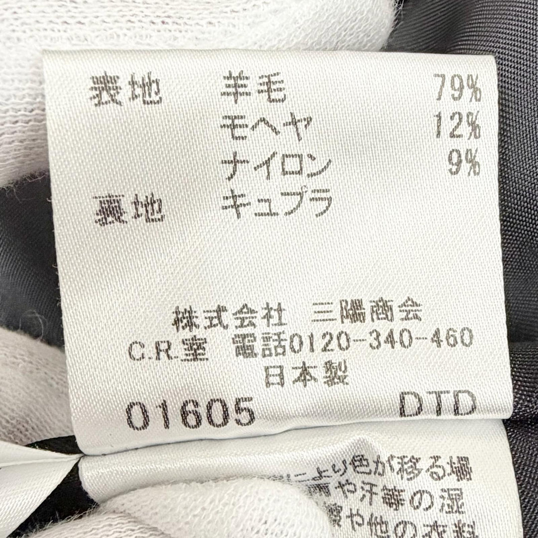 美品△BURBERRY LONDON バーバリーロンドン ウール モヘア ロゴボタン ノーカラー ロング コート ブラック 44 日本製 正規品 レディース