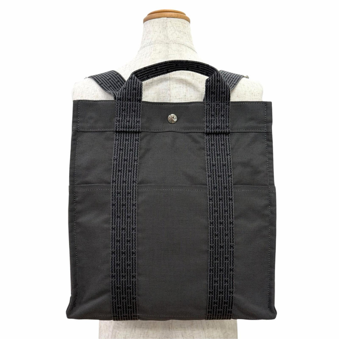 極美品△HERMES エルメス エールライン アド MM セリエボタン 2WAY キャンバス リュックサック デイパック グレー フランス製 レディース
