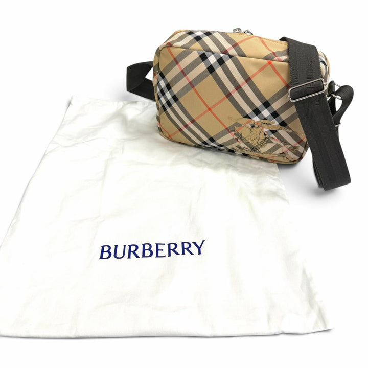 極美品□BURBERRY バーバリー 8091320 キャンバス ヴィンテージチェック クロスボディバッグ ショルダーバッグ ベージュ メンズ 保存袋付
