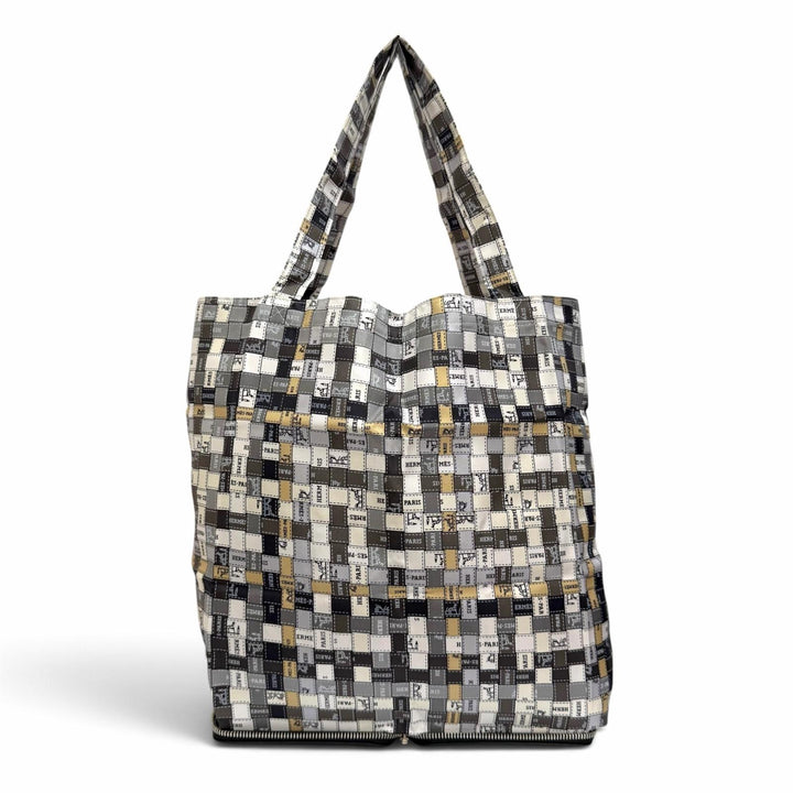 極美品△HERMES エルメス シルキーポップ ボルデュックチェック レザー使い ブッフルスキッパー トートバッグ エコバッグ ブラック 箱付