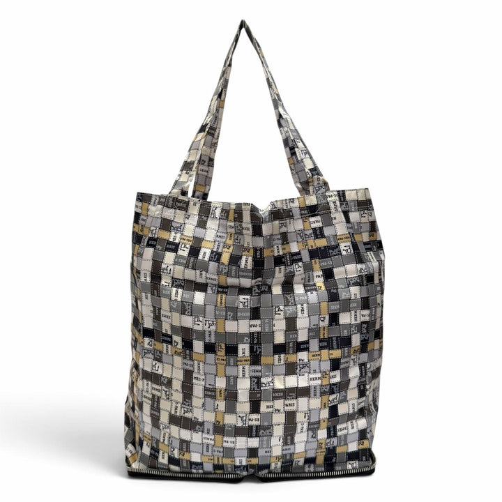 極美品△HERMES エルメス シルキーポップ ボルデュックチェック レザー使い ブッフルスキッパー トートバッグ エコバッグ ブラック 箱付