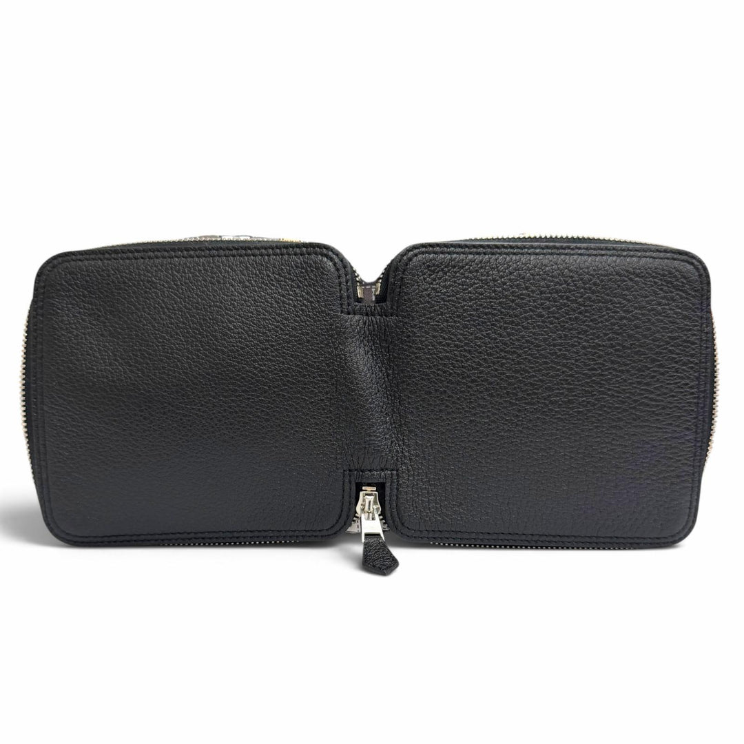 極美品△HERMES エルメス シルキーポップ ボルデュックチェック レザー使い ブッフルスキッパー トートバッグ エコバッグ ブラック 箱付