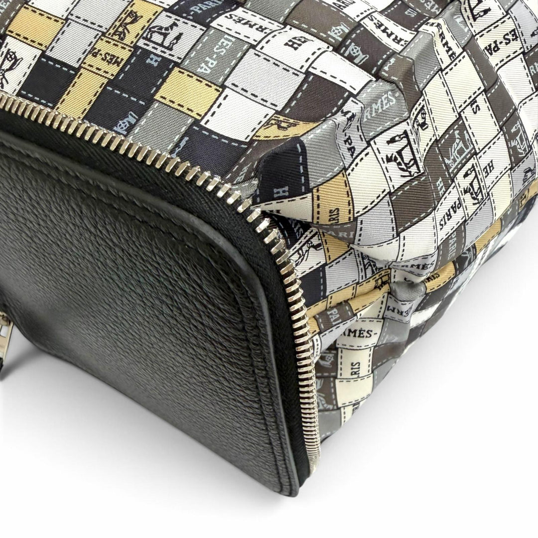 極美品△HERMES エルメス シルキーポップ ボルデュックチェック レザー使い ブッフルスキッパー トートバッグ エコバッグ ブラック 箱付