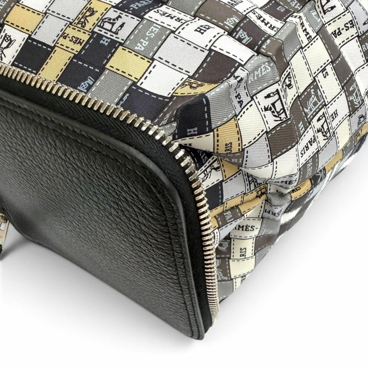 極美品△HERMES エルメス シルキーポップ ボルデュックチェック レザー使い ブッフルスキッパー トートバッグ エコバッグ ブラック 箱付