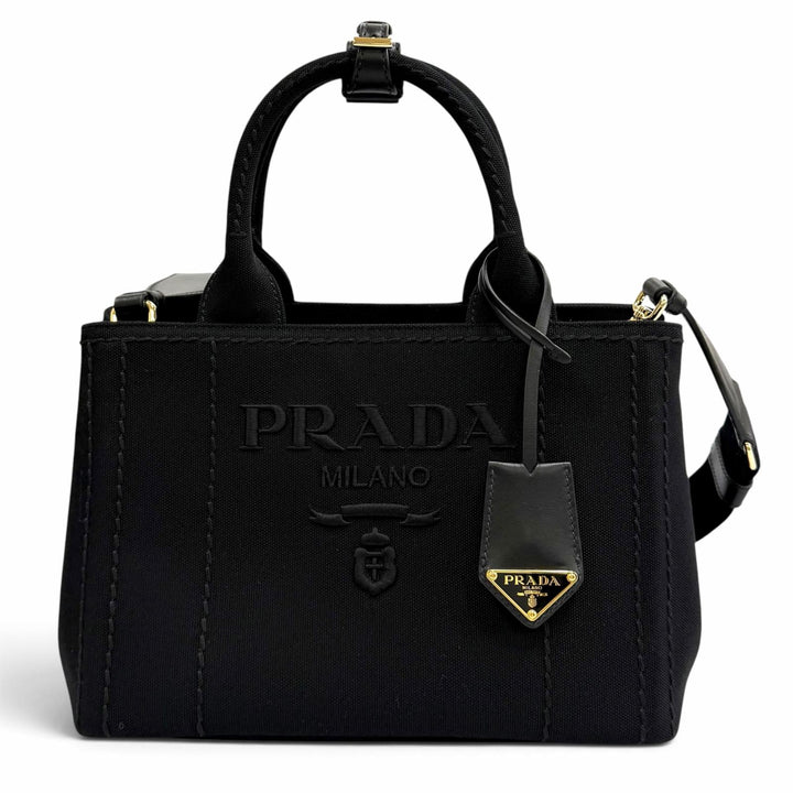 極美品★PRADA プラダ ジャルディニエール スモール コットンキャンバス ハンドバッグ カナパ 2WAY 定価363000円 保存袋付き