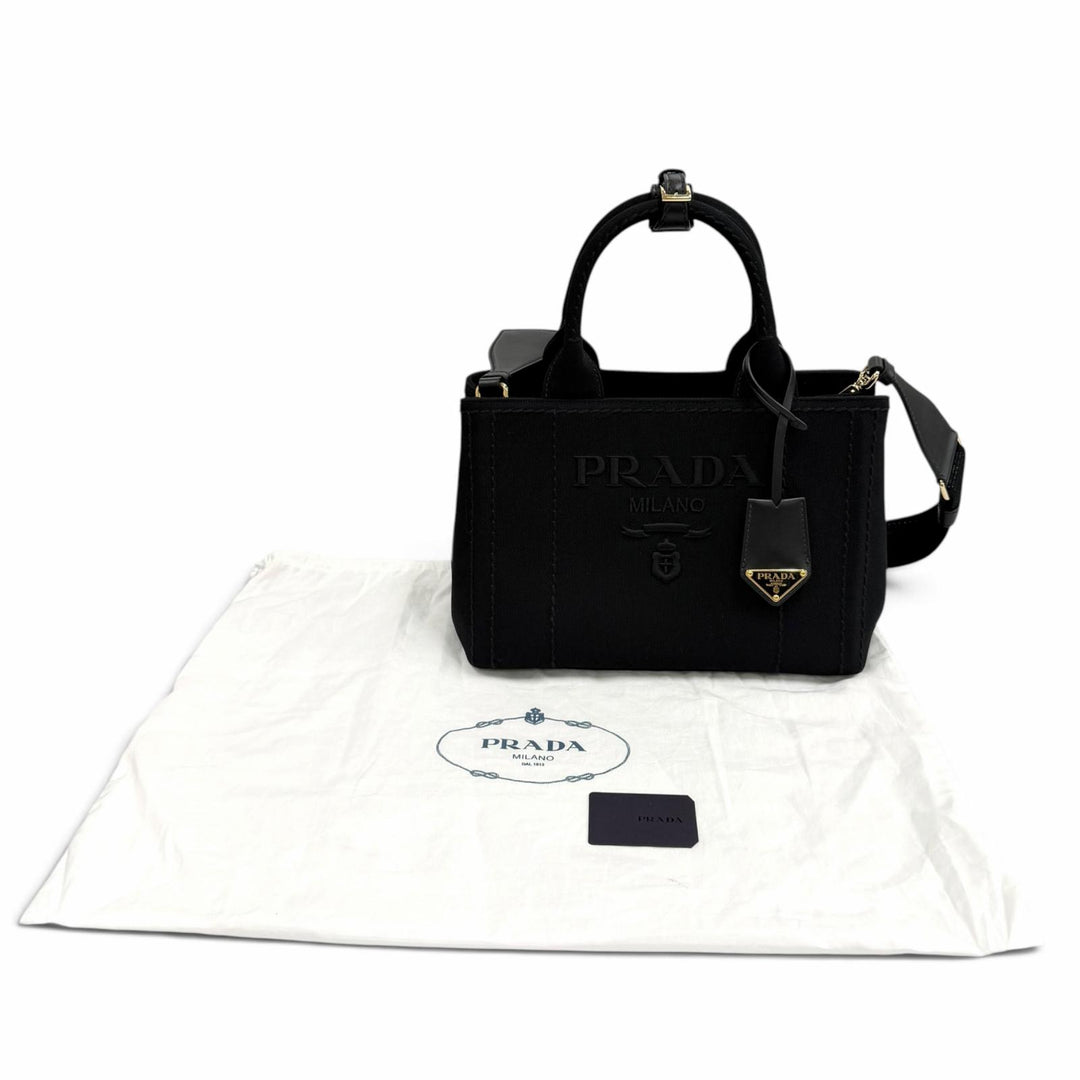 極美品★PRADA プラダ ジャルディニエール スモール コットンキャンバス ハンドバッグ カナパ 2WAY 定価363000円 保存袋付き