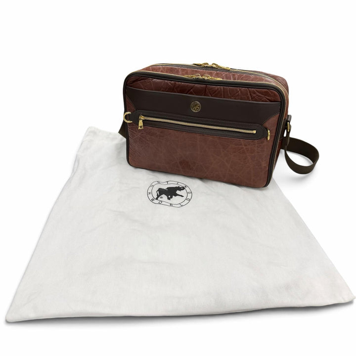 極美品▼HUNTING WORLD ハンティングワールド バチュークロス レザー ショルダーバッグ ボルドー ゴールド金具 伊製 メンズ 保存袋付き